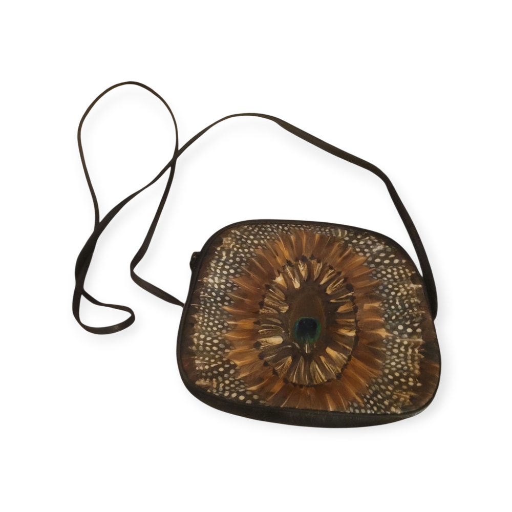 Elegant Lee Sands Pheasant Feathered Crossbody Bag